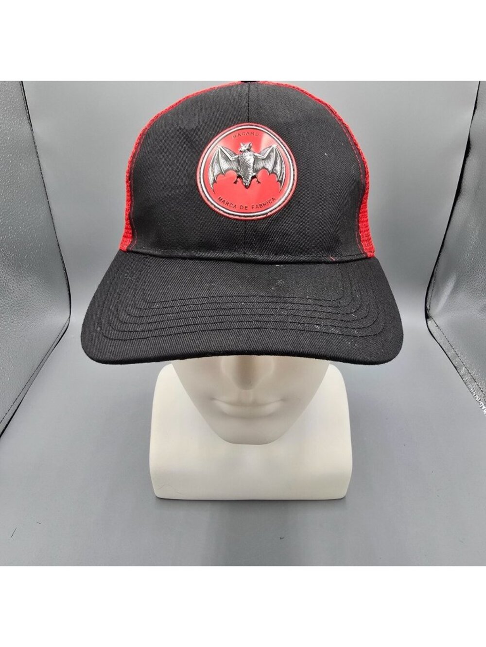 Bacardi Marca De Fabrica Bat Logo Red & Black Mesh Snapback Hat *Fair Condition
